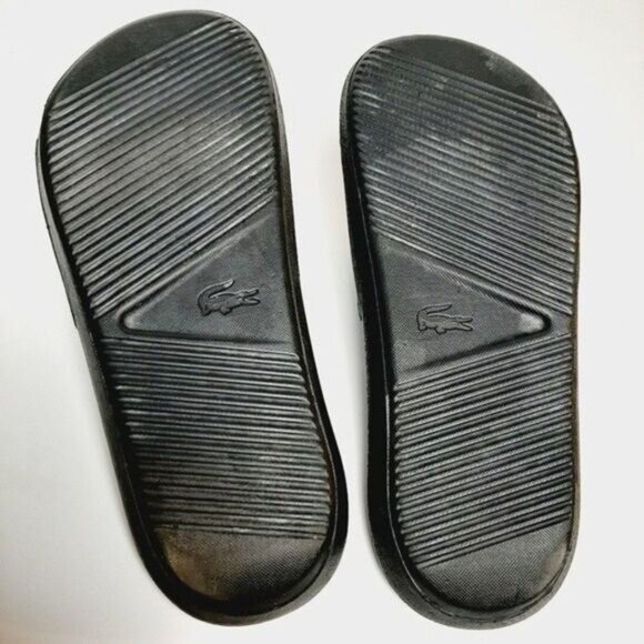 LACOSTE Croco Slide Sandals Lage Logo Black B&W Sz 6 - Picture 6 of 11